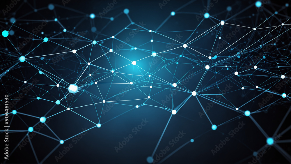 Fototapeta premium Abstract Blue Technology Network Background, Internet Line Illustrations with dots and wavy texture 