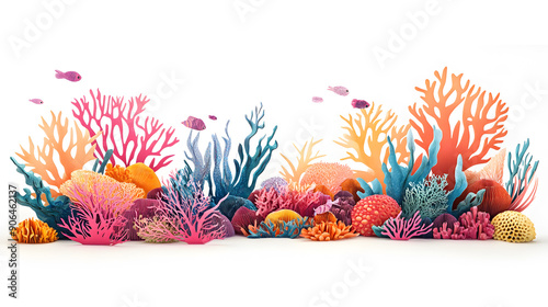Fototapeta Naklejka Na Ścianę i Meble -  Colorful coral reef paper cut isolated on white background