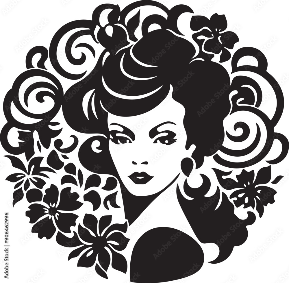 Classic Woman Floral Stencil Silhouette Vector Classic Woman Floral Stencil Silhouette Vector
