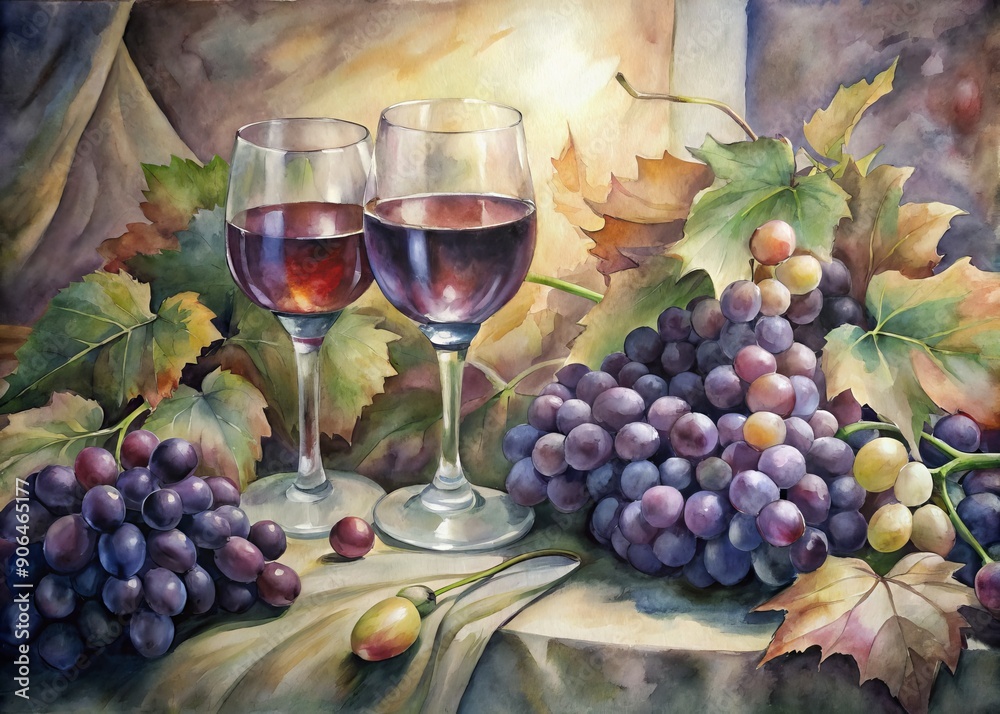 Luxurious still life featuring a tender grasp of wine glasses surrounded by a lush cluster of ripe grapes, evoking sophistication and festive ambiance. Luxurious still life featuring a tender grasp of wine glasses surrounded by a lush cluster of ripe grapes, evoking sophistication and festive ambiance.