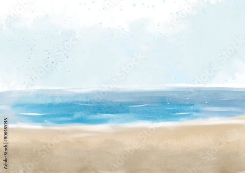 abstract hand painted watercolour minimal beach scene landscape 