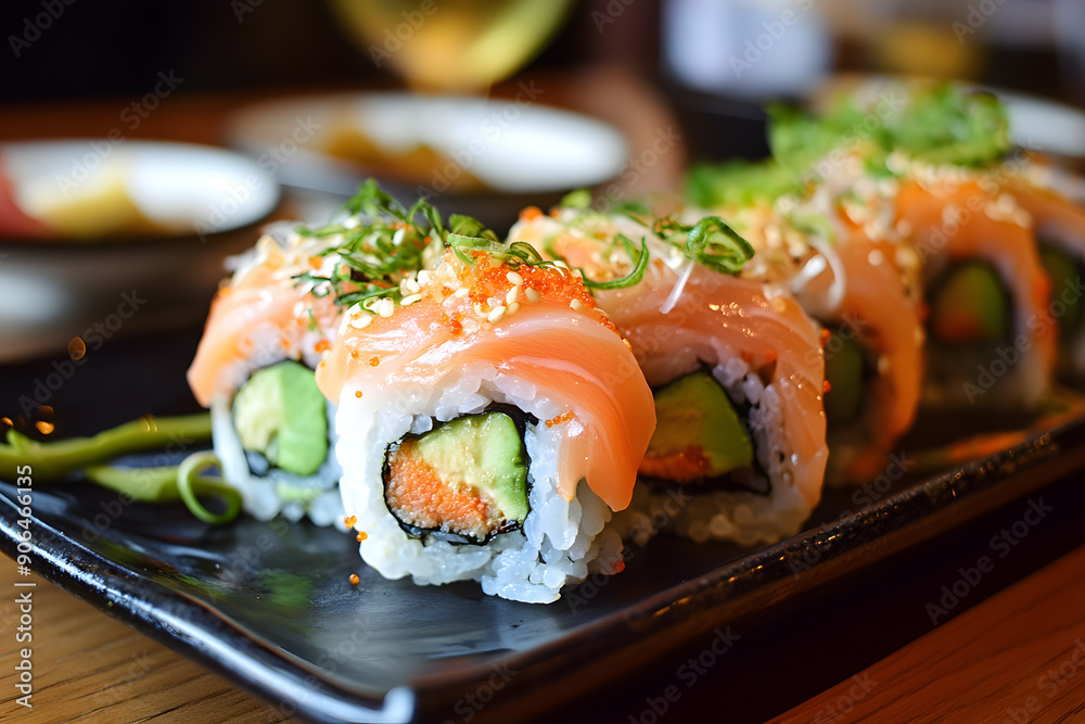 Japanese seafood sushi set. Sushi rolls Image for cafe and restaurant menu Japanese seafood sushi set. Sushi rolls Image for cafe and restaurant menu