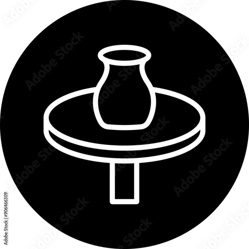 Pottery Wheel Vector Line White Circle Black