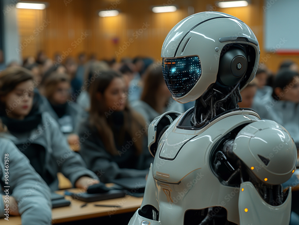 Robot teaching a group of children Robot teaching a group of children