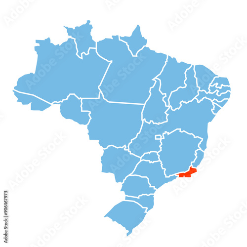 Rio De Janeiro State of Brazil map prominent in orange color