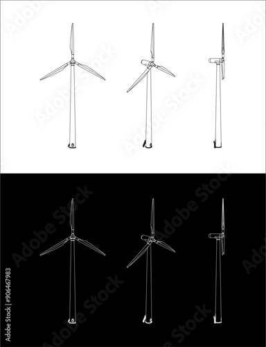 set wind turbines or windmill line blueprint to represent wind energy or Wind power . Vector illustration design for sustainable energy and eco friendly