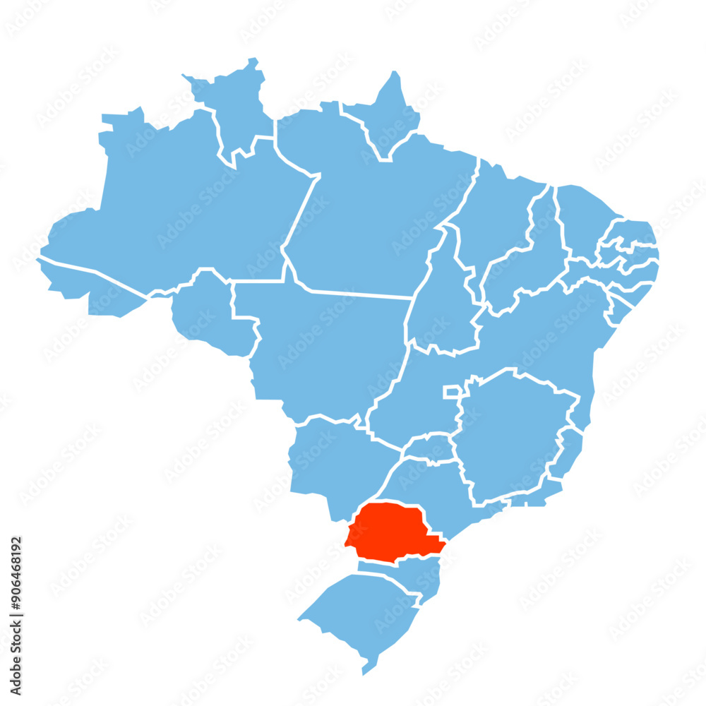Parana State of Brazil map prominent in orange color Parana State of Brazil map prominent in orange color