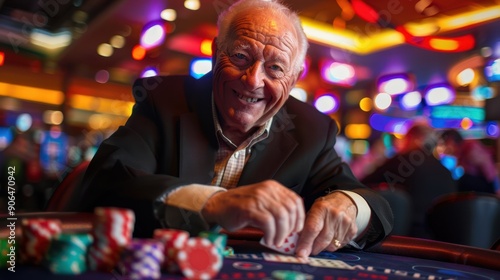 The elderly man at casino table photo