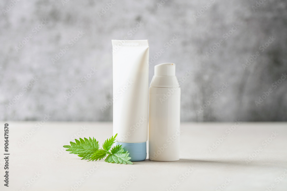 Natural cosmetics with nettle leaves. Moisturizer organic cream Natural cosmetics with nettle leaves. Moisturizer organic cream
