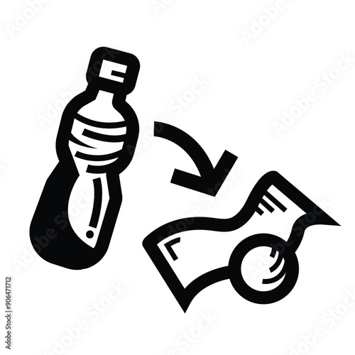 Turn plastic bottle to money icon illustration isolated on square white background. Simple flat outlined cartoon art styled drawing.