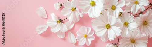 Gentle White Daisy Flowers on Soft Pink Background