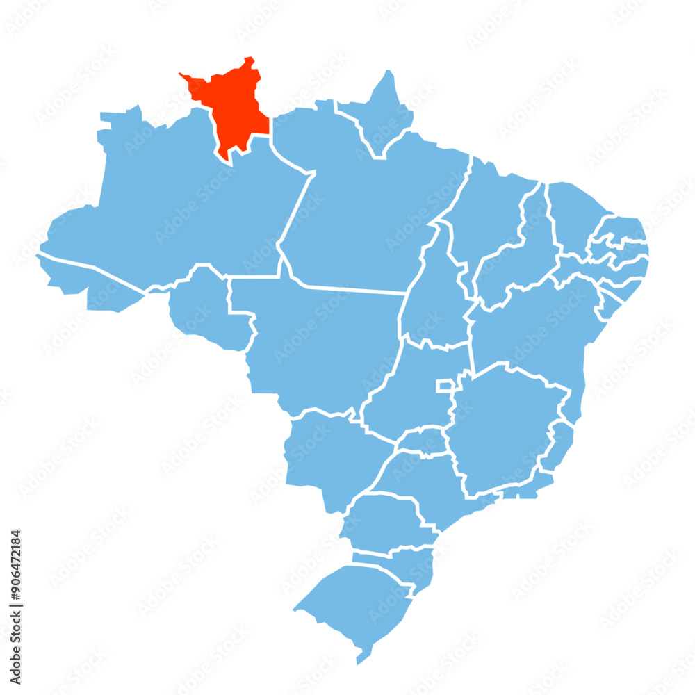 Roraima State of Brazil map prominent in orange color Roraima State of Brazil map prominent in orange color