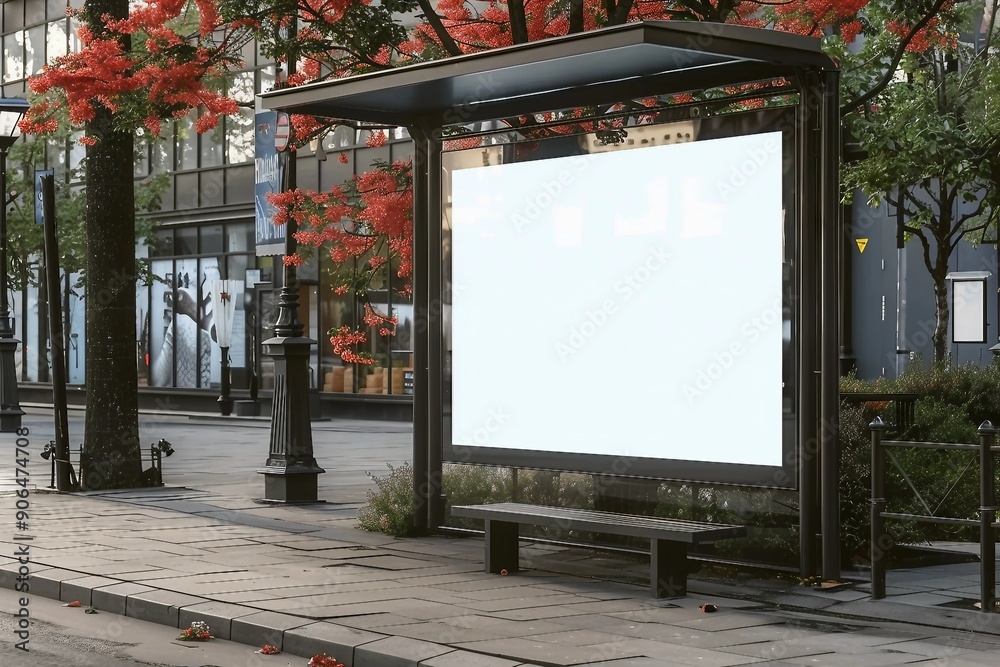 Blank White Bus Stop Vertical Billboard Mockup In Front Of An Empty Street. Outdoor Advertising Lightbox On The Sidewalk Blank White Bus Stop Vertical Billboard Mockup In Front Of An Empty Street. Outdoor Advertising Lightbox On The Sidewalk