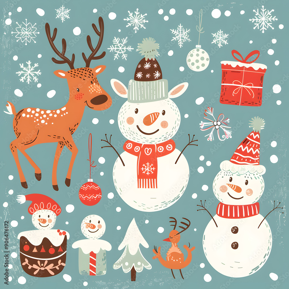 2D illustrated New Year card in a cute graphic style 2D illustrated New Year card in a cute graphic style