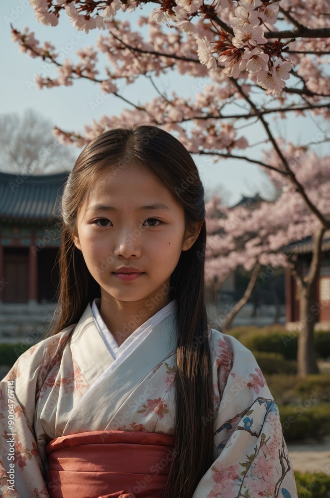 wearing a traditional Korean hanbok wearing a traditional Korean hanbok