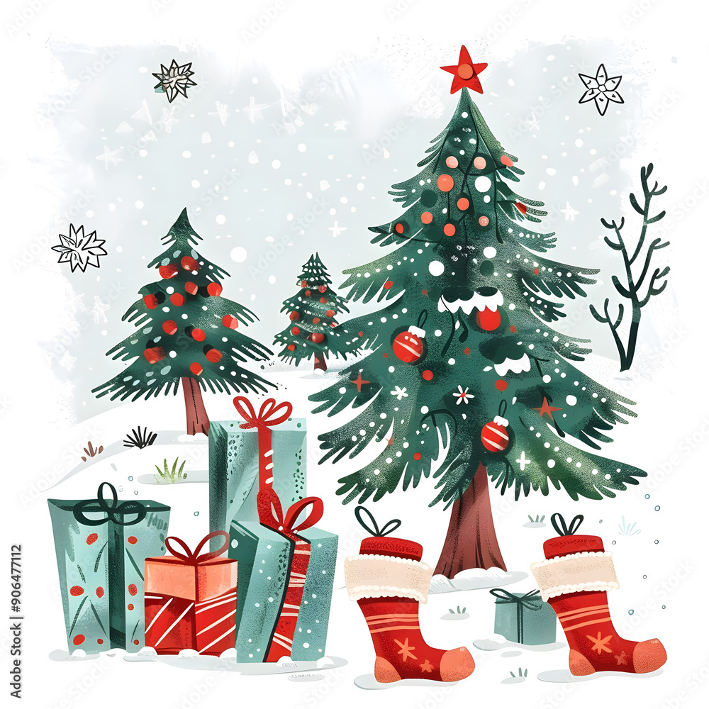 2D illustrated New Year card in a cute graphic style 2D illustrated New Year card in a cute graphic style