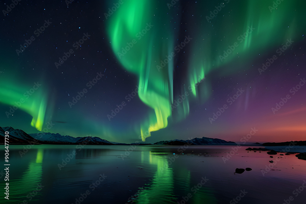 Beautiful landscape with aurora borealis