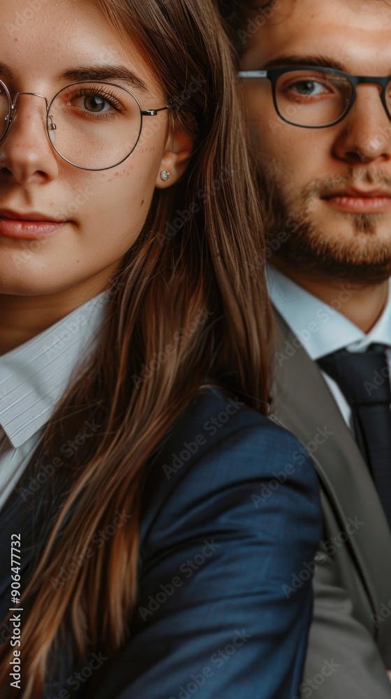 Two people wearing glasses and suits are standing next to each other Two people wearing glasses and suits are standing next to each other