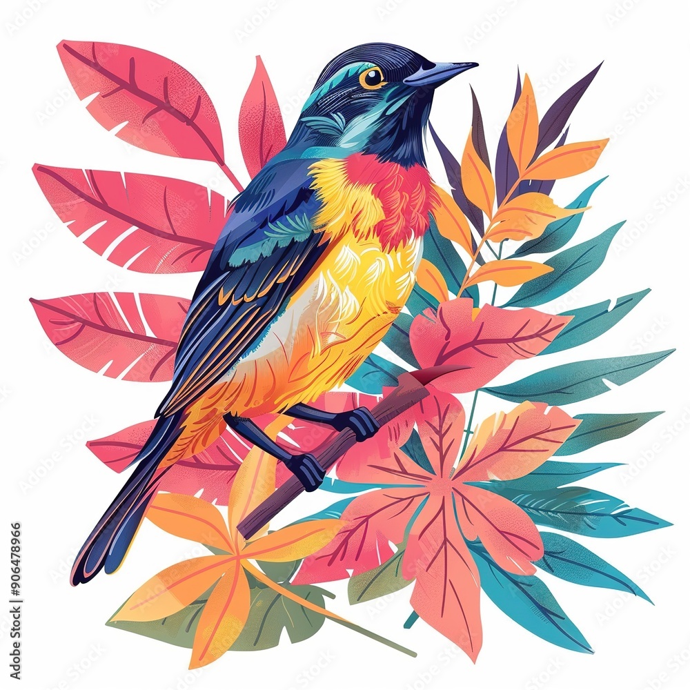 Obraz premium Warbler Tropical animal fashion cartoon isolated whitebackground 16:9