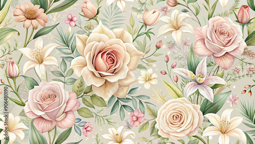 Wallpaper Mural Seamless rose floral pattern background for wedding invitation Torontodigital.ca