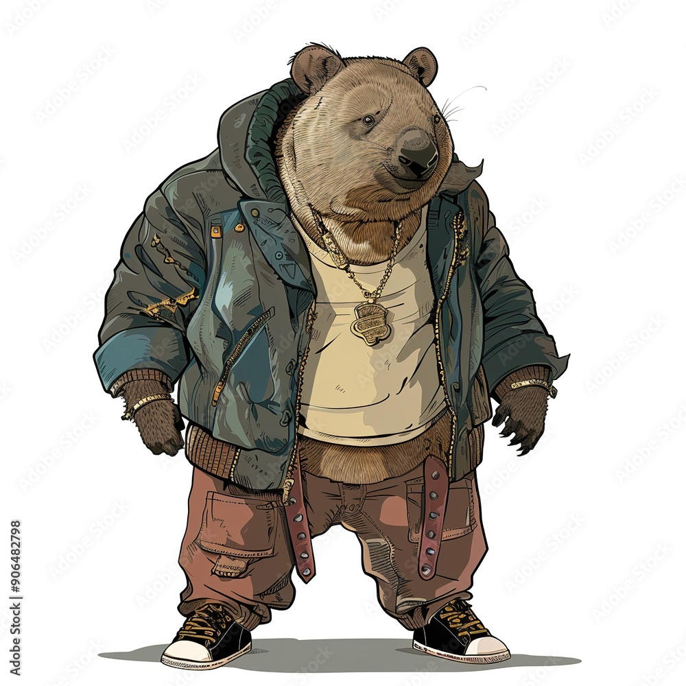 Fototapeta premium Wombat Vintage Hip-Hop animal fashion cartoon isolated whitebackground 16:9