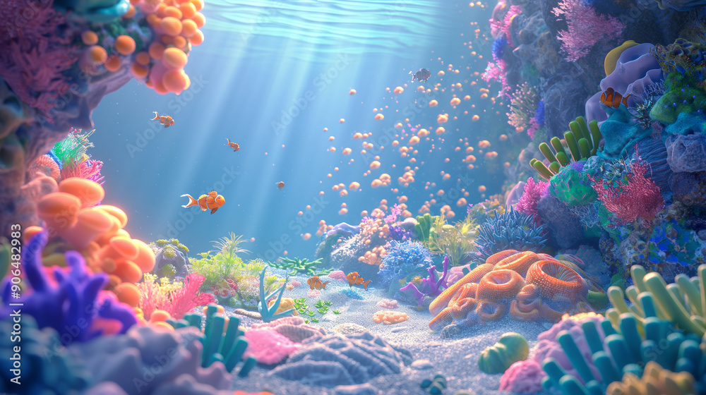 Naklejka premium 3D cartoon underwater scene