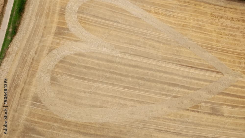 Heart Pattern In A Wheat Field - Drone Shot Heart Pattern In A Wheat Field - Drone Shot