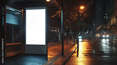 lght box mock upon the street at night, bus stop mock up light box