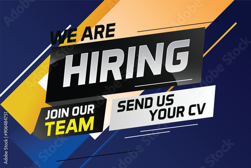 Hiring recruitment design for banner poster. We are hiring lettering with geometric shapes lines. Vector illustration typographic. Open vacancy design template

