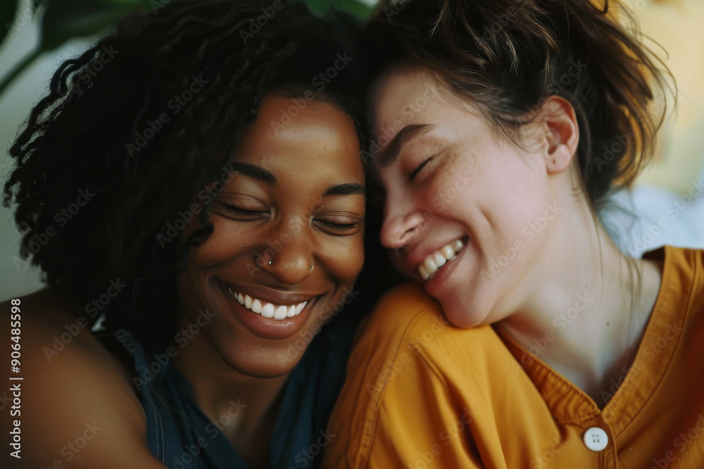 Two women sharing a heartfelt moment, embracing and smiling broadly with closeness and warmth. Two women sharing a heartfelt moment, embracing and smiling broadly with closeness and warmth.