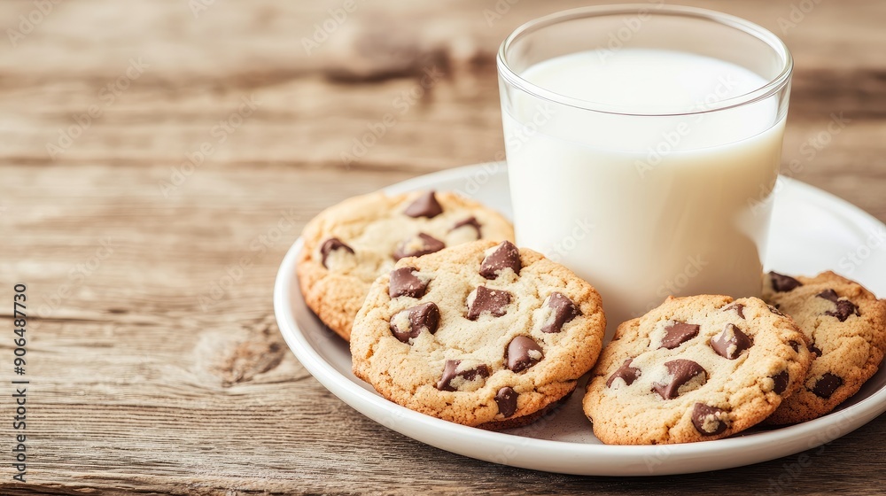 Delicious chocolate chip cookies served with a refreshing glass of milk. Perfect treat for any snack time or dessert occasion. Delicious chocolate chip cookies served with a refreshing glass of milk. Perfect treat for any snack time or dessert occasion.