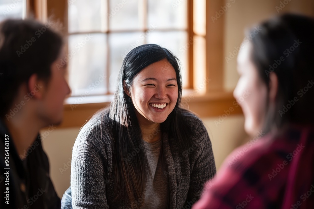 Fototapeta premium Group of diverse friends laughing together indoors 