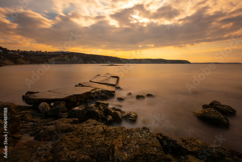 Long exposure on the beach in the coastal town of Karaburun, Arnavutköy district, Istanbul Province