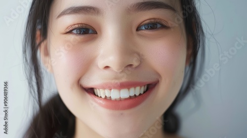 Close-up portrait of a smiling woman with dark hair