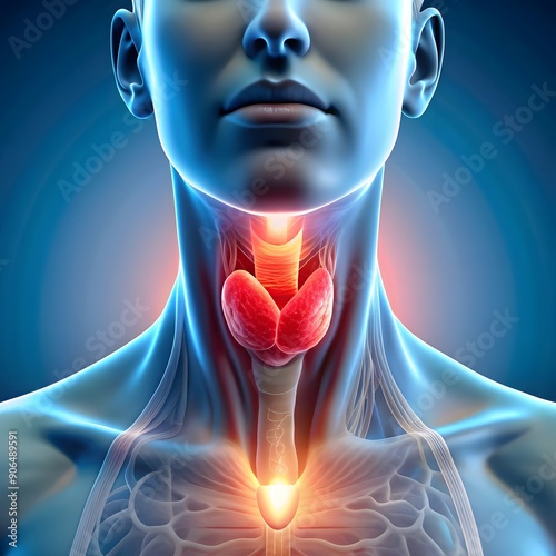 Thyroid Health Visualization: Woman's Portrait with Glowing Throat