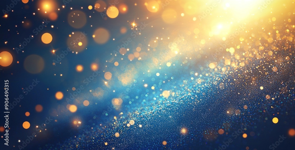 Abstract background with bokeh lights and glitter on blue and golden hues, creating a magical festive ambiance. Generative ai Abstract background with bokeh lights and glitter on blue and golden hues, creating a magical festive ambiance. Generative ai