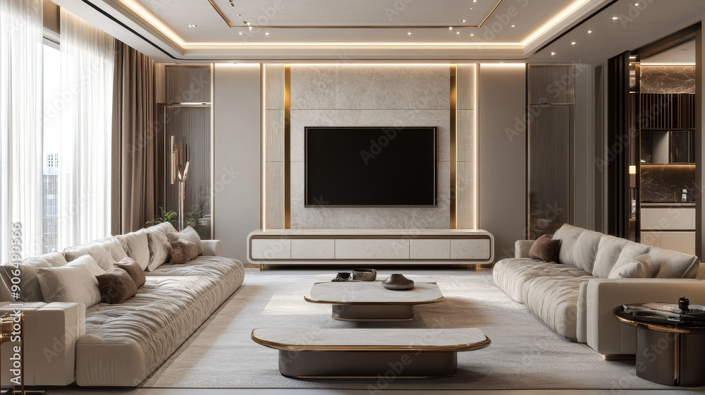 Fototapeta premium Clean Lines and Minimalism: The space is often characterized by sleek, straight lines and a minimalist approach to decor, avoiding clutter and focusing on functional beauty.