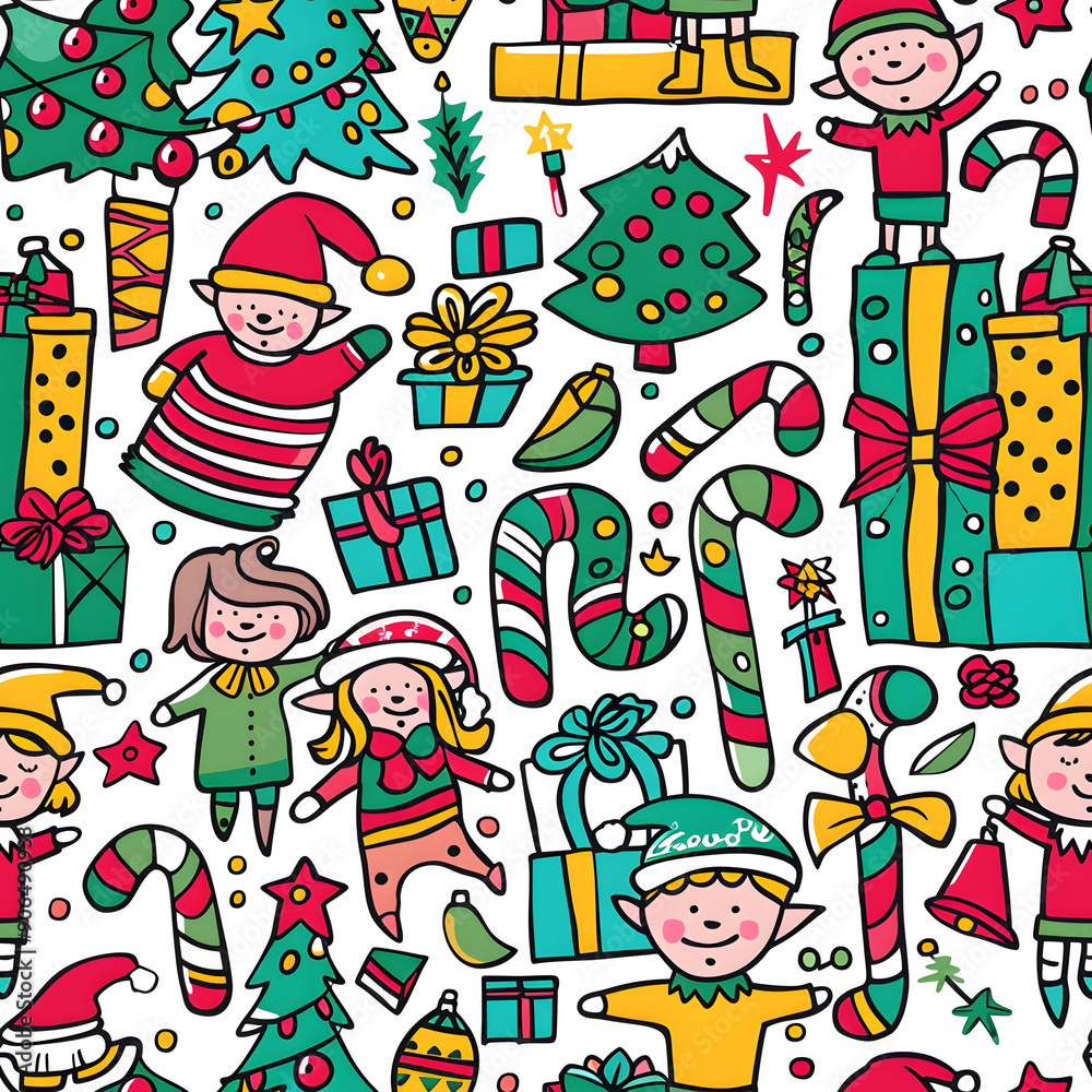 Fototapeta premium New Year and Christmas 2d cartoon or graphic advertising background, Seamless pattern