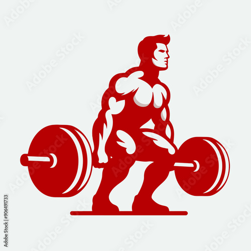 Muscular bodybuilder red vector silhouette illustration isolated on white background.	
