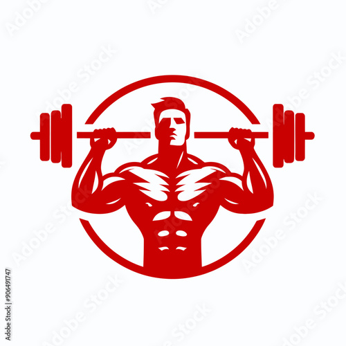 Muscular bodybuilder red vector silhouette illustration isolated on white background.	
