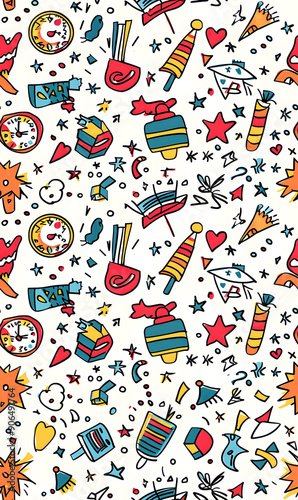 Wallpaper Mural New Year and Christmas 2d cartoon or graphic advertising background, Seamless pattern Torontodigital.ca