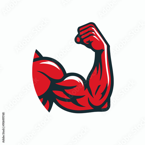 Muscular bodybuilder red vector silhouette illustration isolated on white background.	
