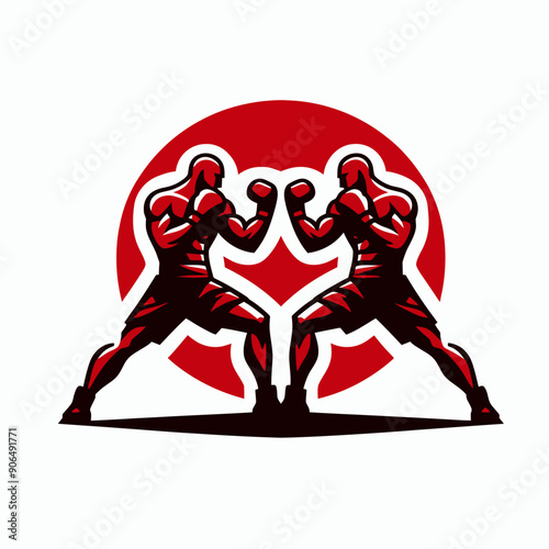 Muscular bodybuilder red vector silhouette illustration isolated on white background.	
