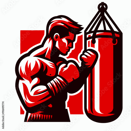 Muscular bodybuilder red vector silhouette illustration isolated on white background.	
