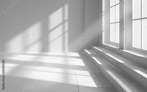 Minimalist White Room with Sunlight Streaming Through Windows