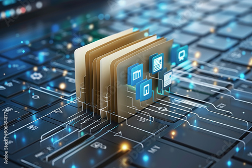 Futuristic file transfer protocol and computer file receiver, data transfer between folders photo