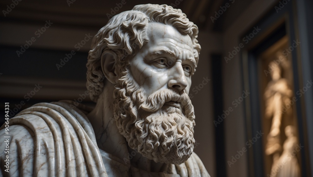 Classical marble statue of bearded man in an art museum Classical marble statue of bearded man in an art museum