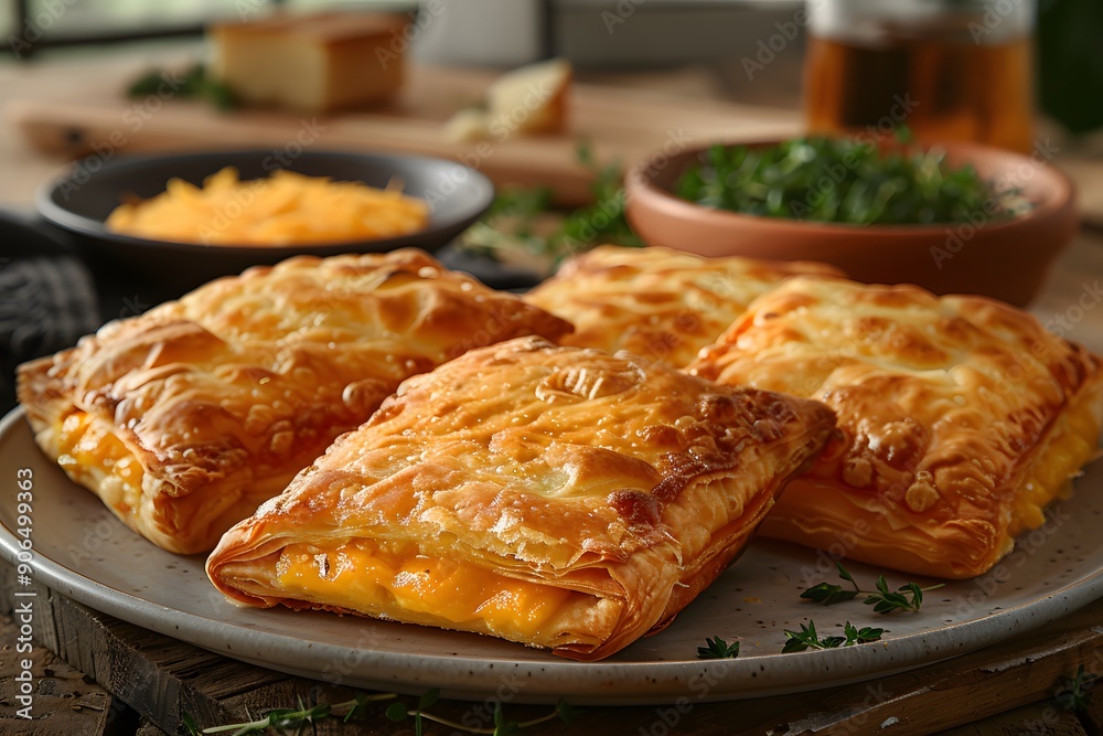 Savory Cheese Puff Pastry Squares on Plate - Perfect for Brunches and Snacks Savory Cheese Puff Pastry Squares on Plate - Perfect for Brunches and Snacks