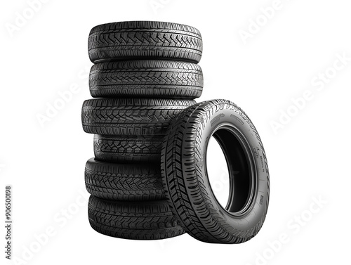 Stack of new tires isolated on transparent or white background