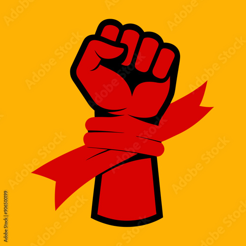 hand with red ribbon